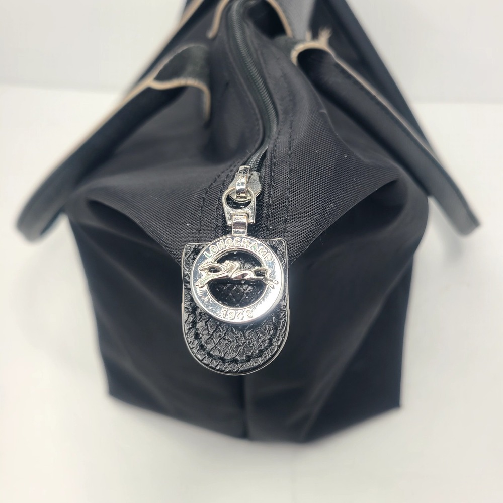 LONGCHAMP LE PLIAGE Tote Travel Shoulder Bag Nylon Embroided Handbag Black Large - Picture 8 of 11